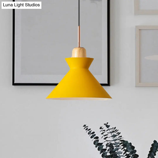 Stylish Nordic Conic Pendant Lamp - 1 Bulb Metal & Wood Lighting In Grey/White For Living Room