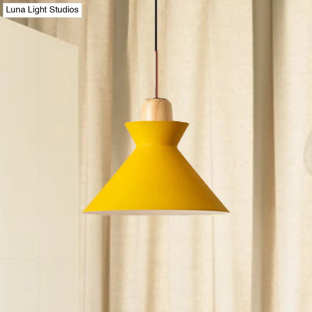 Stylish Nordic Conic Pendant Lamp - 1 Bulb Metal & Wood Lighting In Grey/White For Living Room