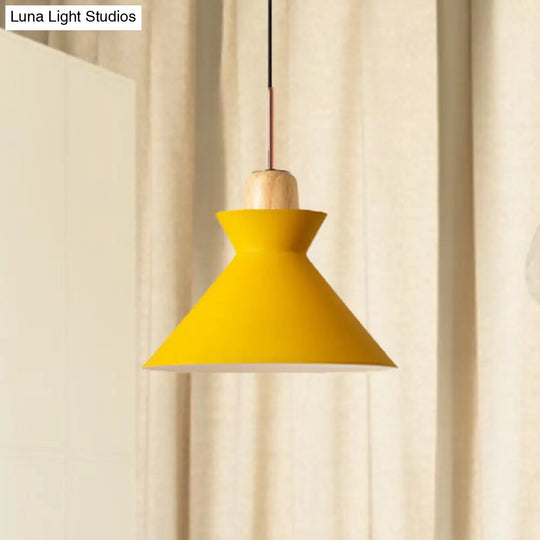 Stylish Nordic Conic Pendant Lamp - 1 Bulb Metal & Wood Lighting In Grey/White For Living Room