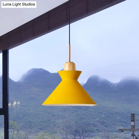 Stylish Nordic Conic Pendant Lamp - 1 Bulb Metal & Wood Lighting In Grey/White For Living Room