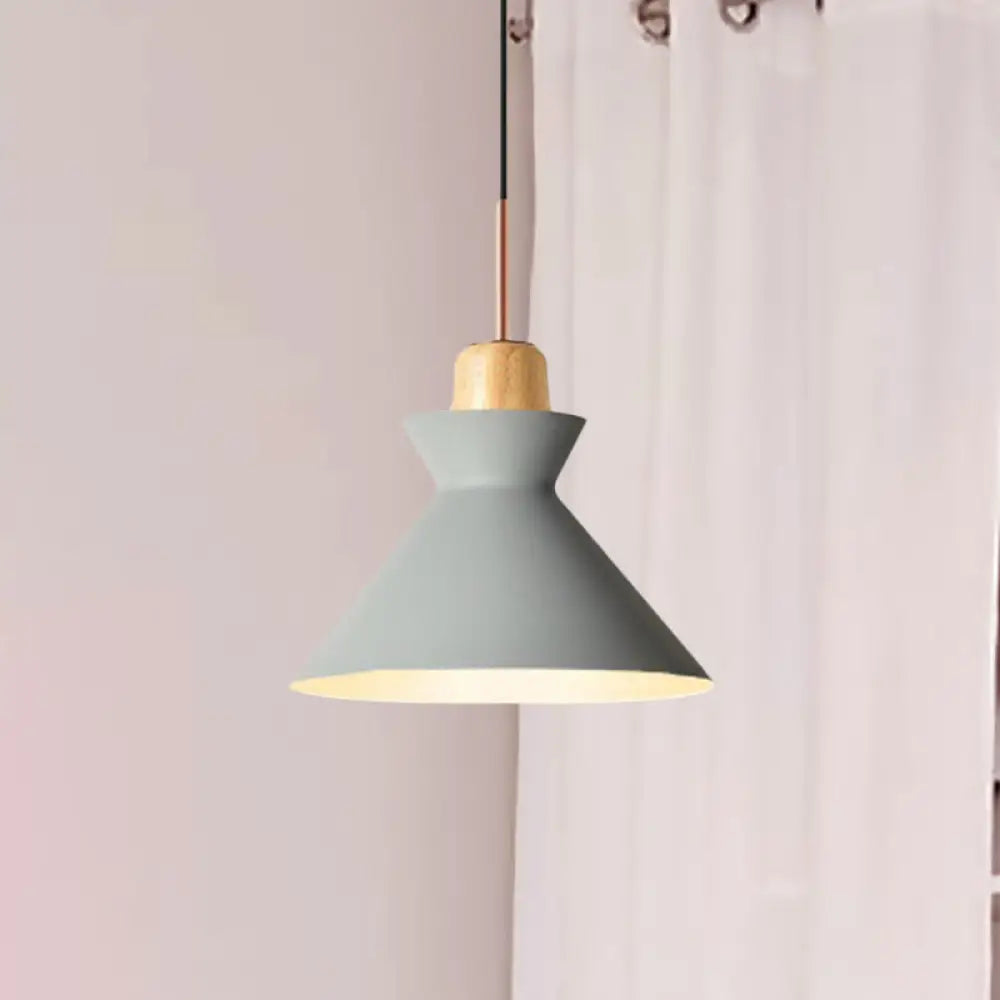 Nordic Conic Hanging Lamp: Stylish Metal And Wood Pendant Lighting (Grey/White) For Living Room Grey