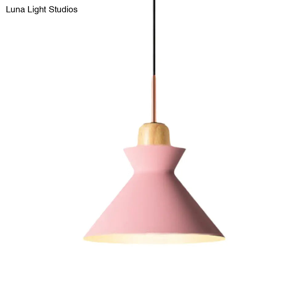 Stylish Nordic Conic Pendant Lamp - 1 Bulb Metal & Wood Lighting In Grey/White For Living Room