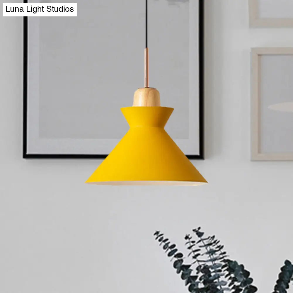 Nordic Conic Hanging Lamp: Stylish Metal And Wood Pendant Lighting (Grey/White) For Living Room