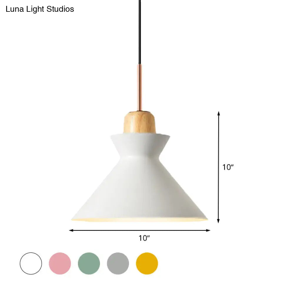 Stylish Nordic Conic Pendant Lamp - 1 Bulb Metal & Wood Lighting In Grey/White For Living Room