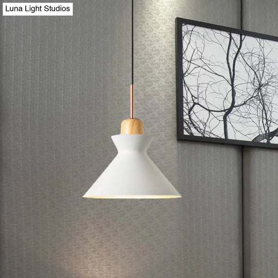 Stylish Nordic Conic Pendant Lamp - 1 Bulb Metal & Wood Lighting In Grey/White For Living Room