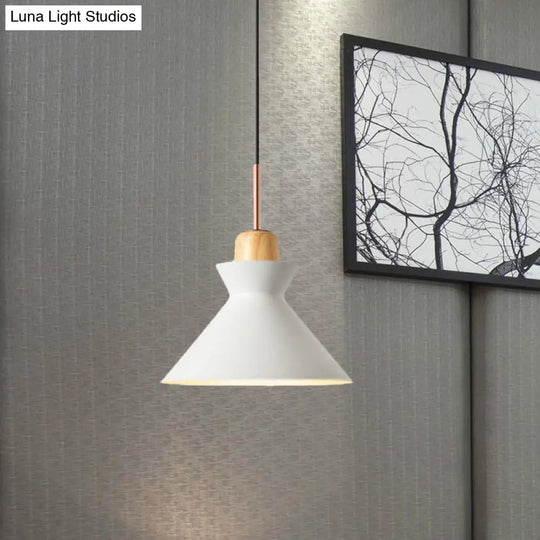 Nordic Conic Hanging Lamp: Stylish Metal And Wood Pendant Lighting (Grey/White) For Living Room