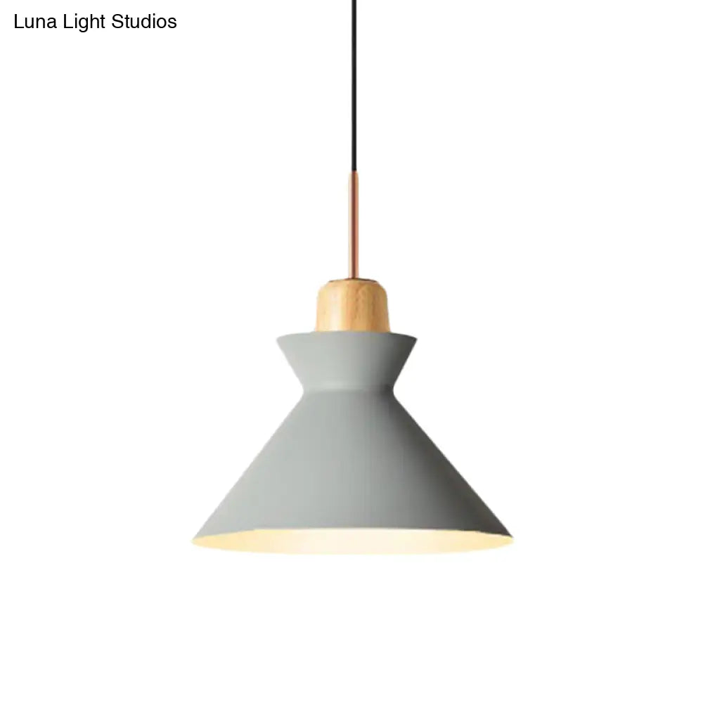 Nordic Conic Hanging Lamp: Stylish Metal And Wood Pendant Lighting (Grey/White) For Living Room