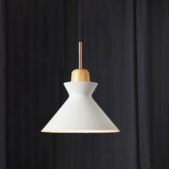 Nordic Conic Hanging Lamp: Stylish Metal And Wood Pendant Lighting (Grey/White) For Living Room