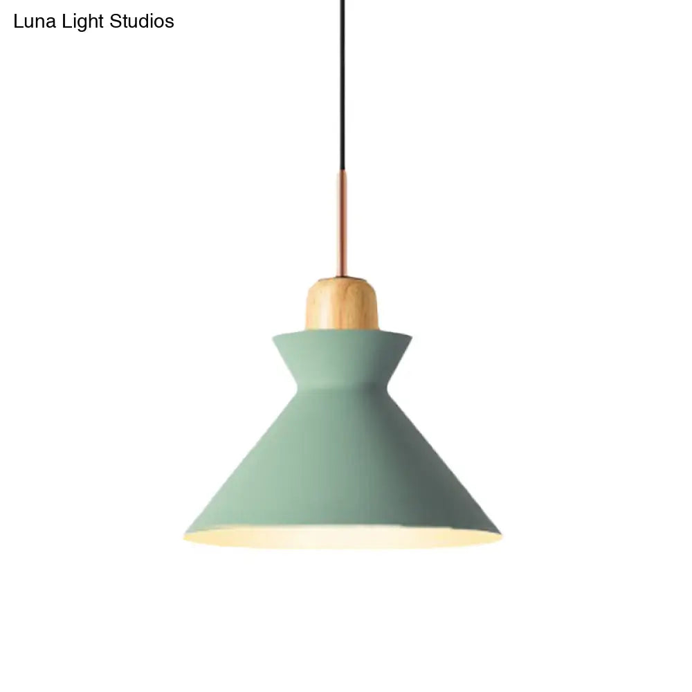 Stylish Nordic Conic Pendant Lamp - 1 Bulb Metal & Wood Lighting In Grey/White For Living Room