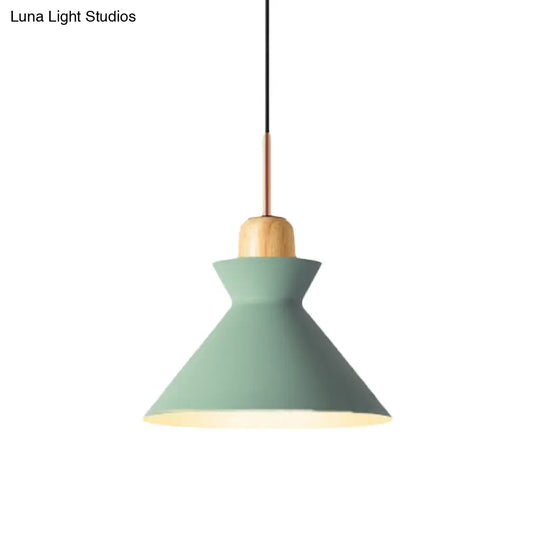 Stylish Nordic Conic Pendant Lamp - 1 Bulb Metal & Wood Lighting In Grey/White For Living Room