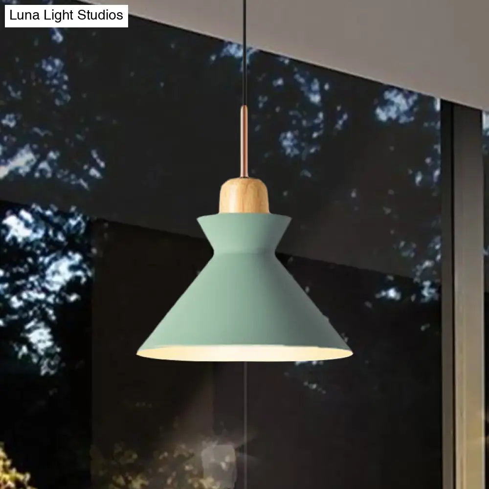 Stylish Nordic Conic Pendant Lamp - 1 Bulb Metal & Wood Lighting In Grey/White For Living Room