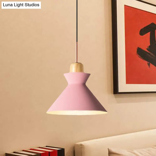 Nordic Conic Hanging Lamp: Stylish Metal And Wood Pendant Lighting (Grey/White) For Living Room