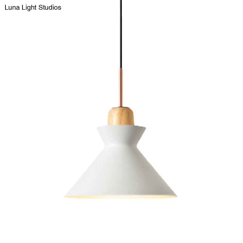 Stylish Nordic Conic Pendant Lamp - 1 Bulb Metal & Wood Lighting In Grey/White For Living Room