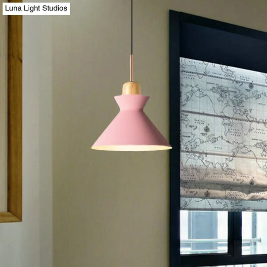 Stylish Nordic Conic Pendant Lamp - 1 Bulb Metal & Wood Lighting In Grey/White For Living Room