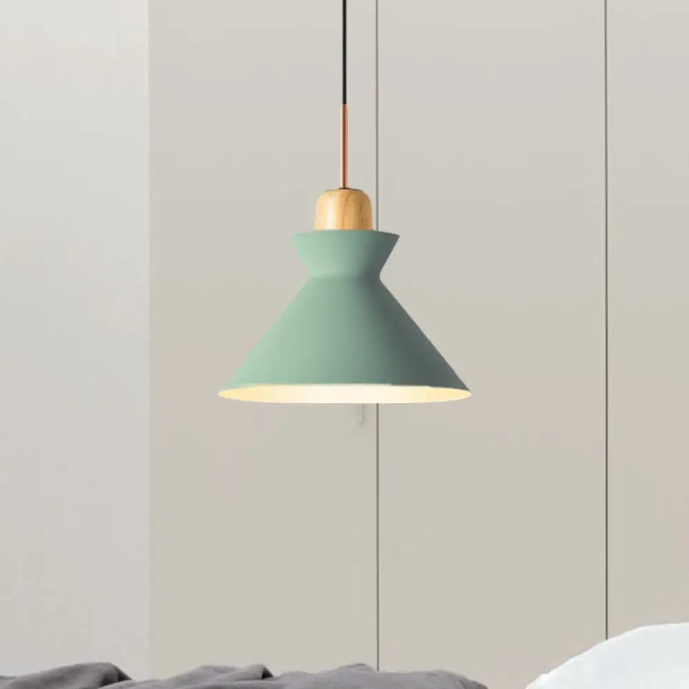 Nordic Conic Hanging Lamp: Stylish Metal And Wood Pendant Lighting (Grey/White) For Living Room