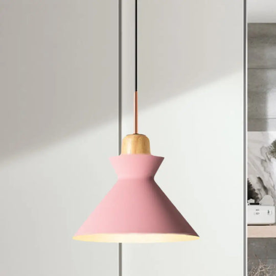 Nordic Conic Hanging Lamp: Stylish Metal And Wood Pendant Lighting (Grey/White) For Living Room Pink