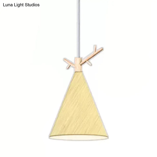 Nordic Conical Pendant With Antler Deco - Metallic Hang Light For Dining Room Ceiling Yellow