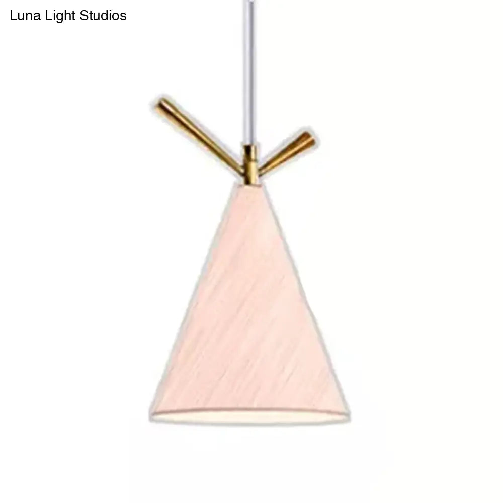 Nordic Conical Pendant With Antler Deco - Metallic Hang Light For Dining Room Ceiling Pink