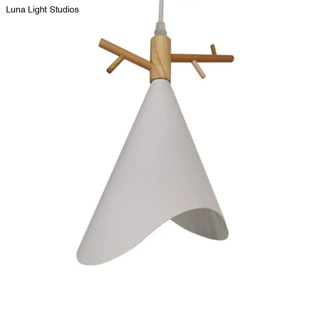 Nordic Conical Pendant With Antler Deco - Metallic Hang Light For Dining Room Ceiling Grey