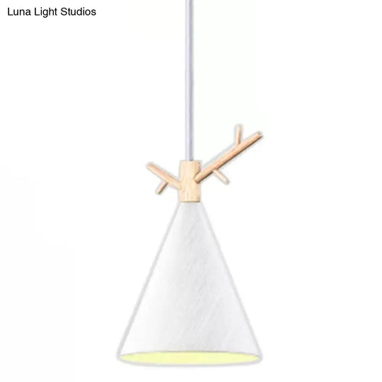 Nordic Conical Pendant With Antler Deco - Metallic Hang Light For Dining Room Ceiling White