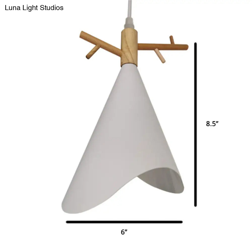 Nordic Conical Pendant With Antler Deco - Metallic Hang Light For Dining Room Ceiling