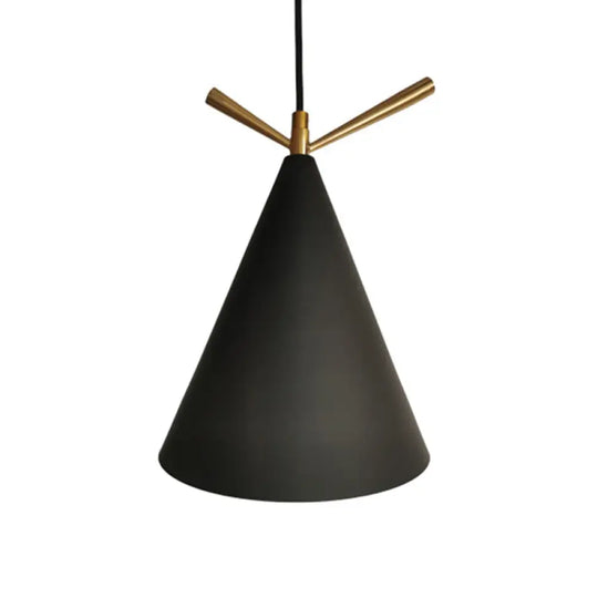 Nordic Conical Pendant Metallic Hanging Light With Antler Deco - 1-Bulb Ceiling Fixture For Dining