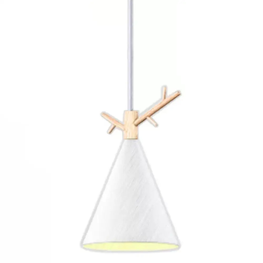 Nordic Conical Pendant Metallic Hanging Light With Antler Deco - 1-Bulb Ceiling Fixture For Dining