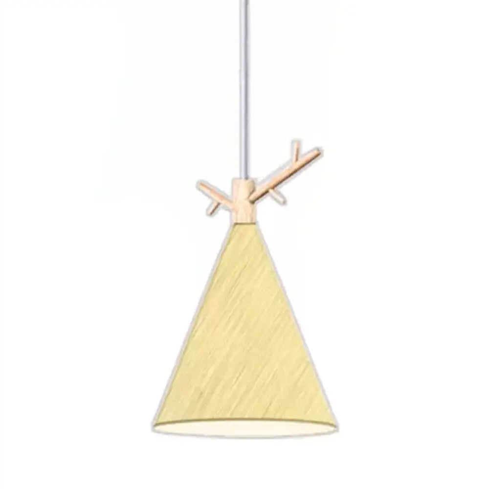 Nordic Conical Pendant Metallic Hanging Light With Antler Deco - 1-Bulb Ceiling Fixture For Dining