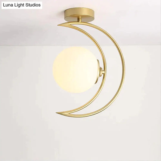 Nordic Corridor Golden Iron Moon Ceiling Gold / White Light