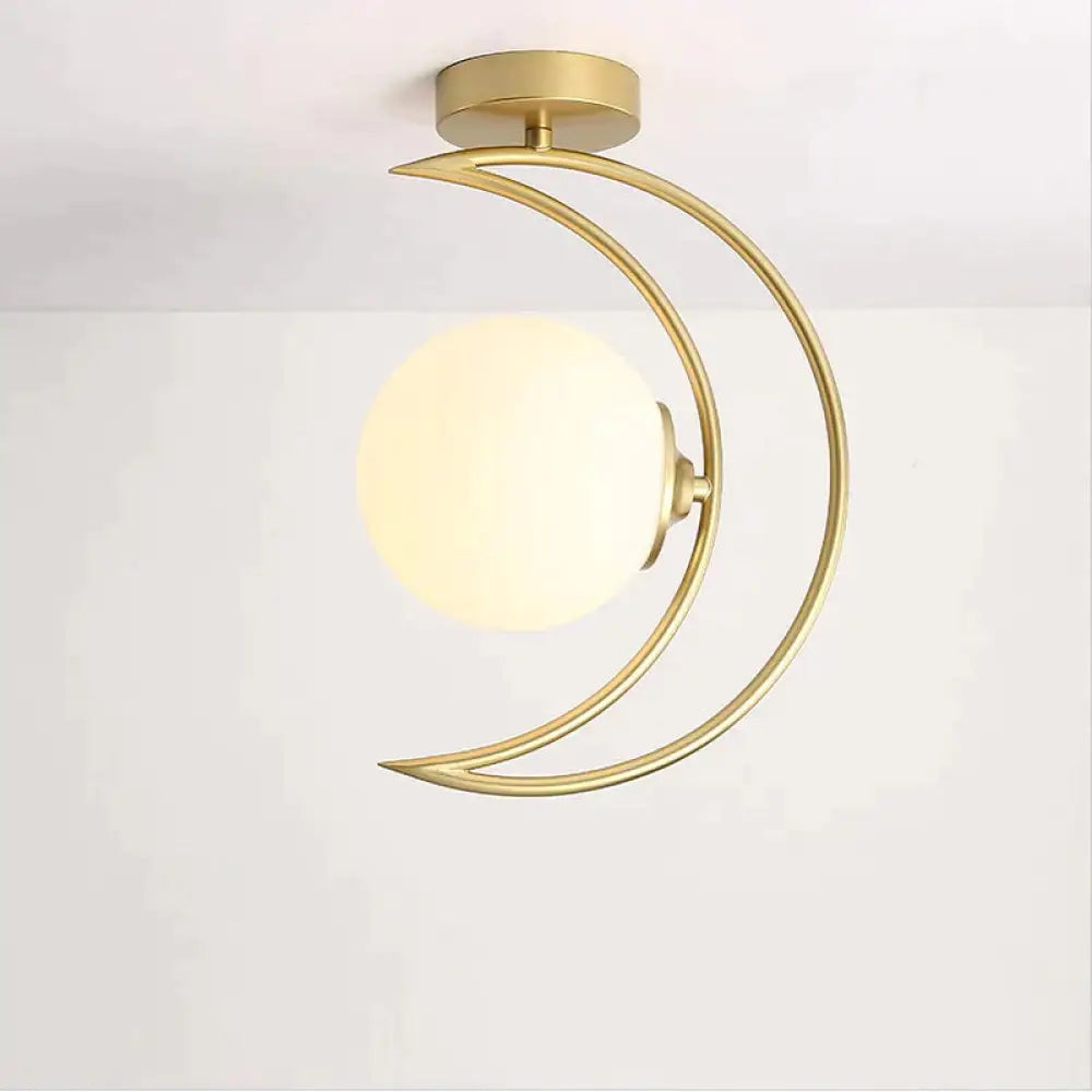 Nordic Corridor Golden Iron Moon Ceiling Gold / White Light