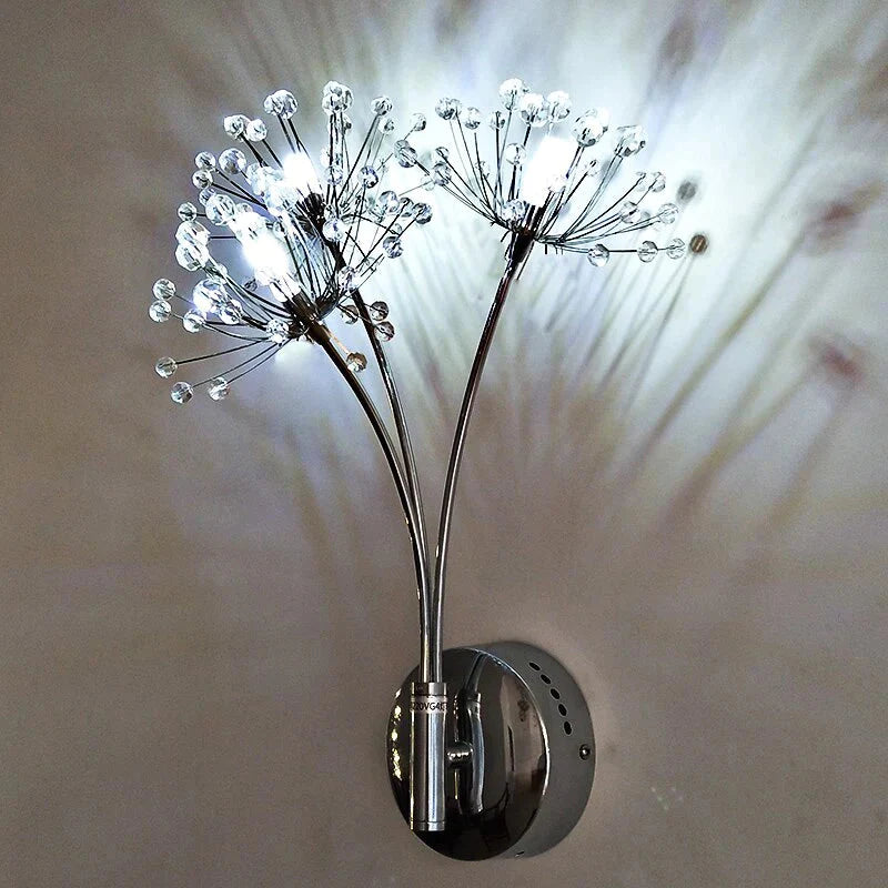 Nordic Creative Crystal Flower Dandelion Wall Lamps for Bathroom Bedroom Bedside Lamp Living Room