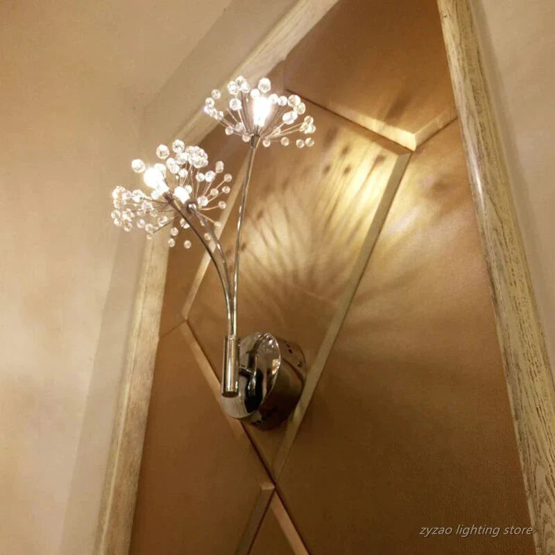 Nordic Creative Crystal Flower Dandelion Wall Lamps for Bathroom Bedroom Bedside Lamp Living Room