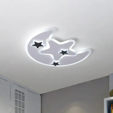 Nordic Crescent & Star Led Flush Mount Acrylic Ceiling Light - White / 16.5’