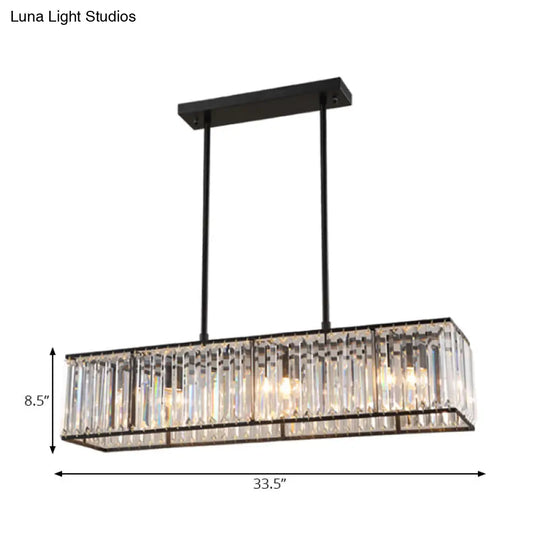 Nordic Crystal 3-Head Rectangle Pendant Chandelier Ceiling Light In Bronze