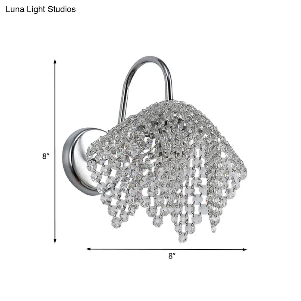 Nordic Crystal Drip Wall Sconce Lighting In Chrome: 1-Light Mount Fixture