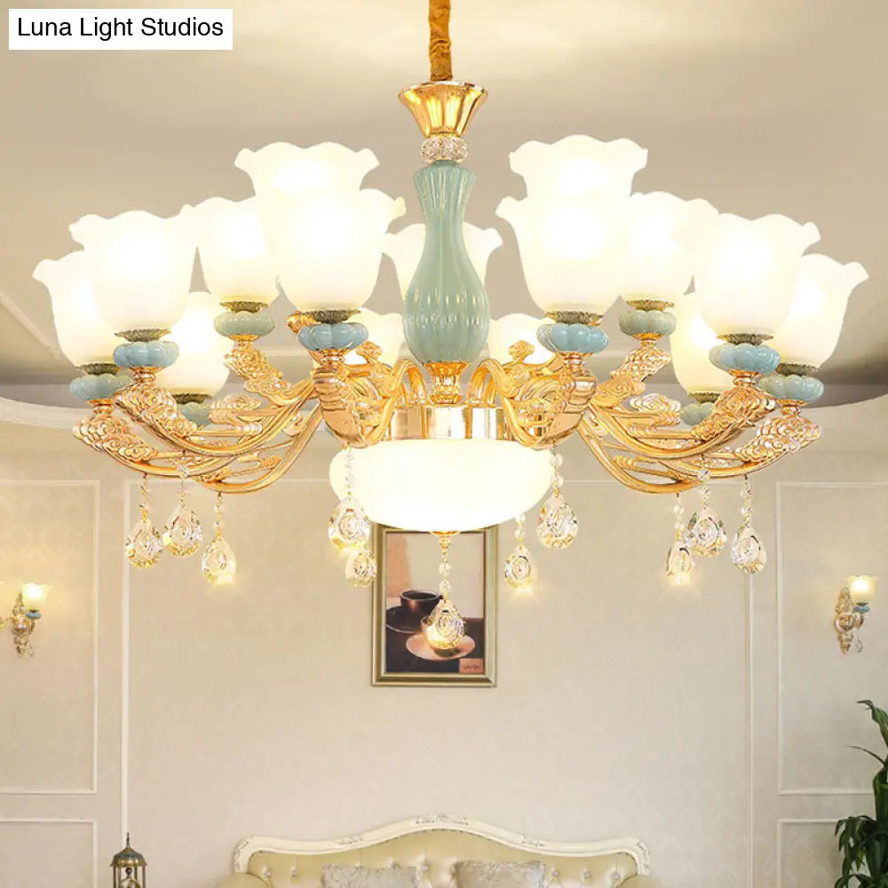 Nordic Crystal Petal Chandelier With Frosted Glass Shade - Elegant Pendant Light Fixture