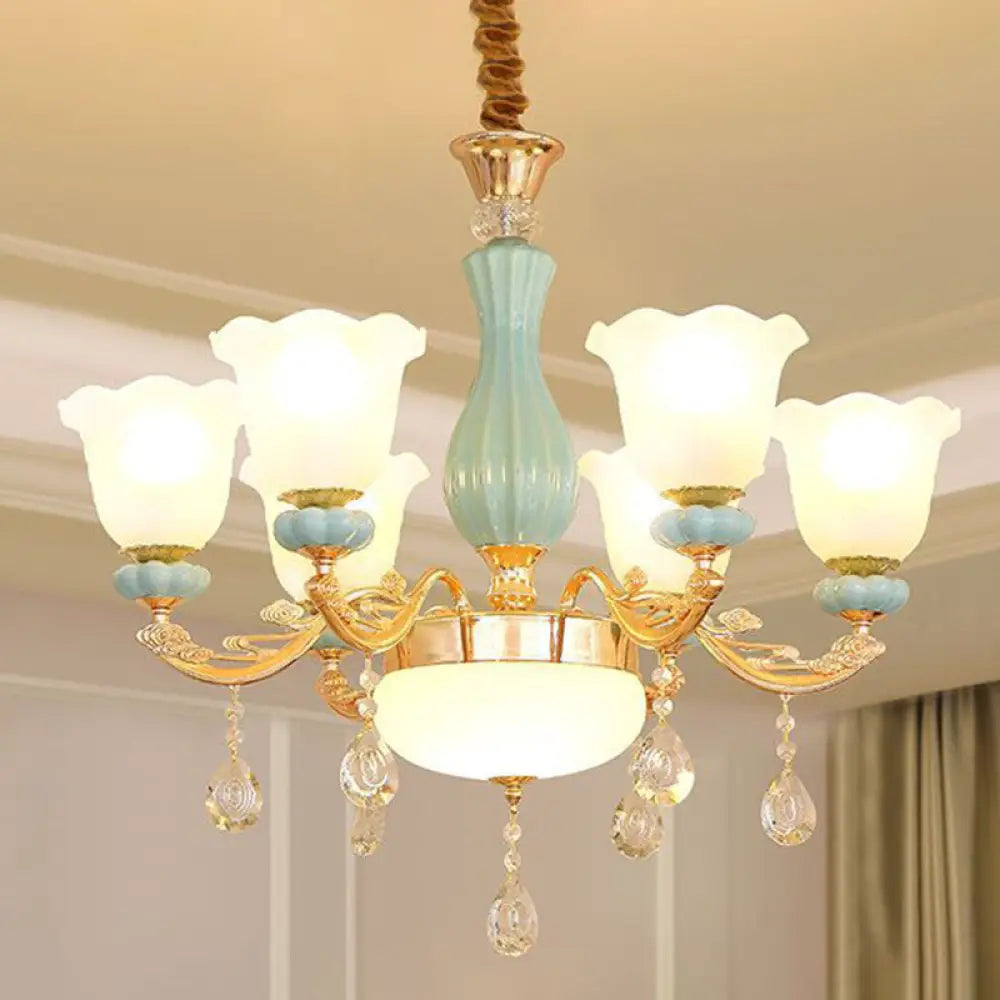 Nordic Crystal Petal Chandelier With Frosted Glass Shade - Elegant Pendant Light Fixture 6 / Gold