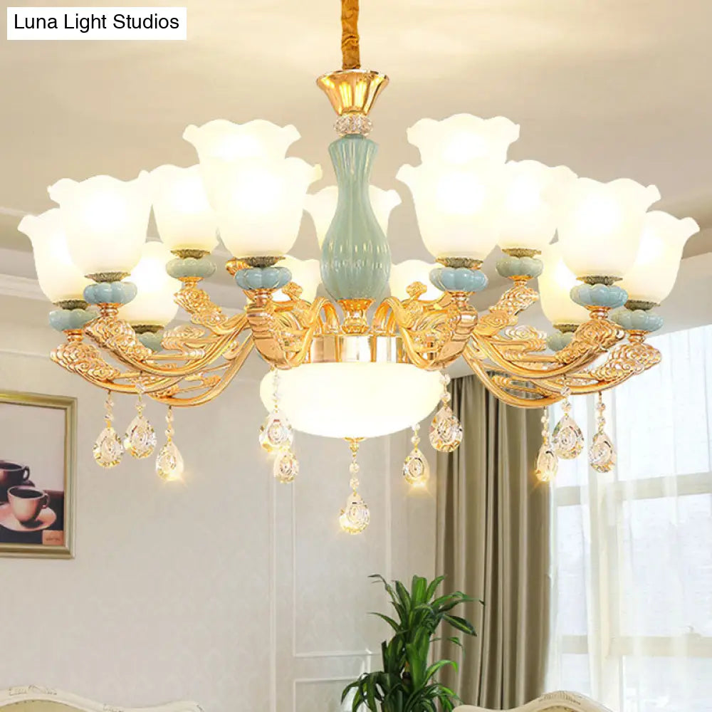 Nordic Crystal Petal Chandelier With Frosted Glass Shade - Elegant Pendant Light Fixture