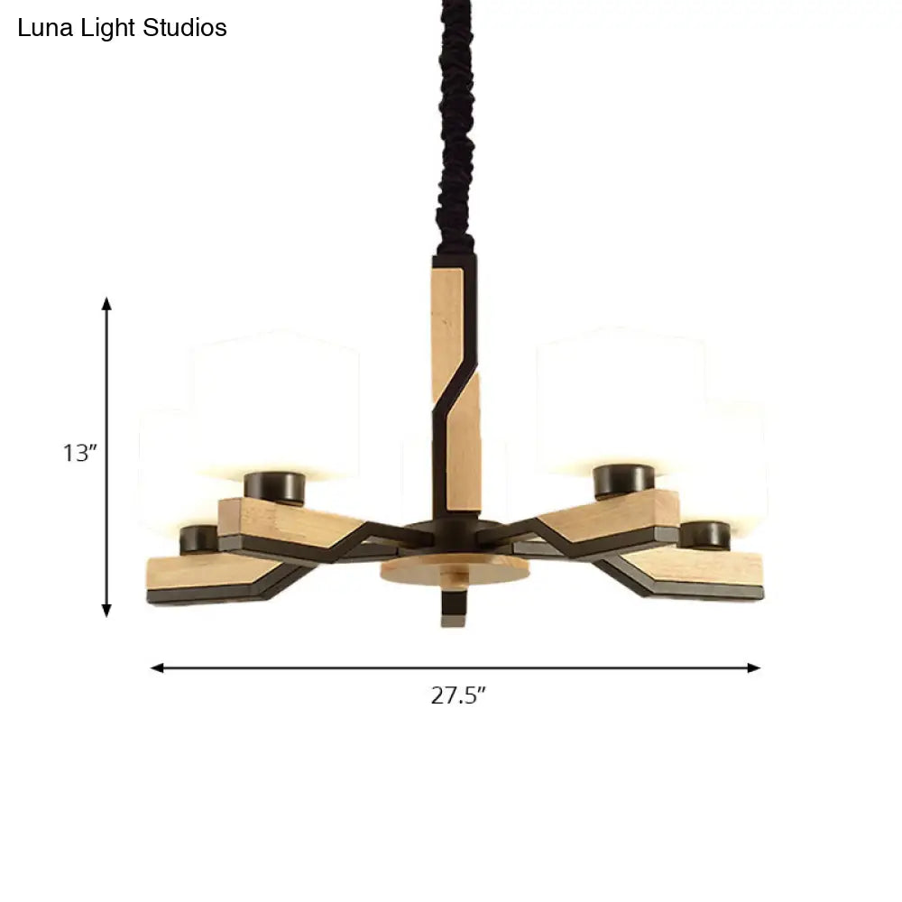 Nordic Cube-Shaped Ceiling Lamp With Wooden Chandelier For Living Room (3 Or 5 Heads)