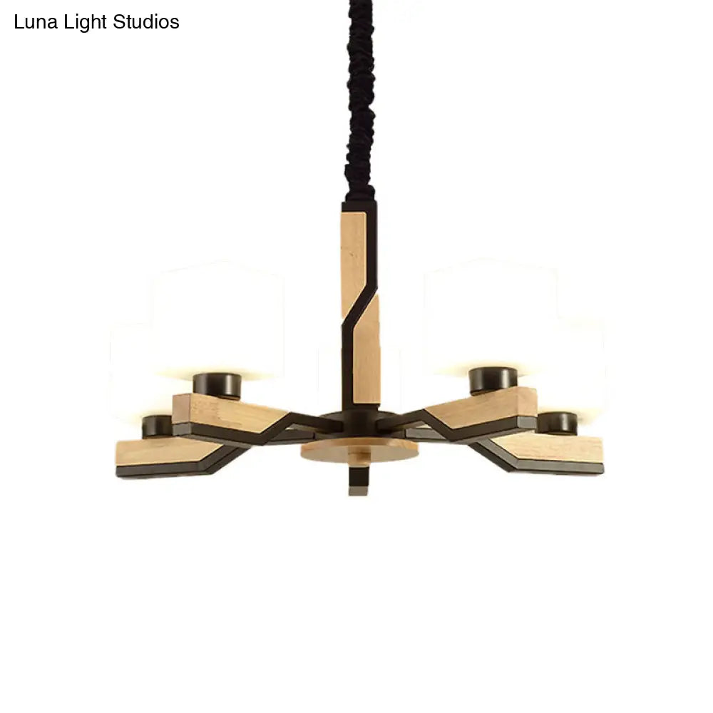 Nordic Cube-Shaped Ceiling Lamp With Wooden Chandelier For Living Room (3 Or 5 Heads)