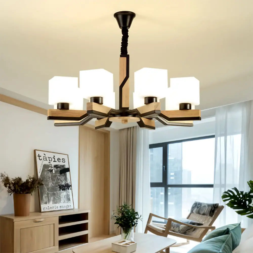 Nordic Cube-Shaped Ceiling Lamp With Wooden Chandelier For Living Room (3 Or 5 Heads) / Black