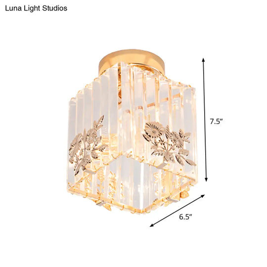 Nordic Cube - Shaped Semi Flush Crystal Ceiling Light Fixture Gold Finish