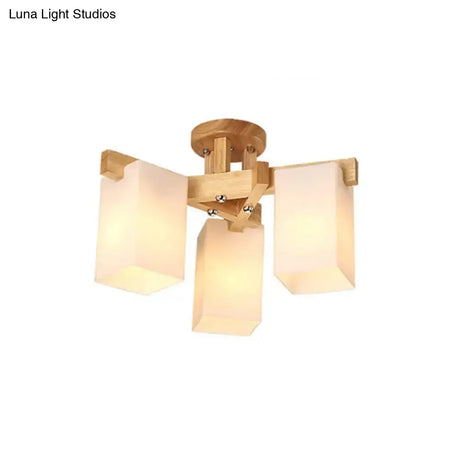 Nordic Cuboid Cream Glass Ceiling Lamp - Beige Semi Flush Mount Light For Living Room (3/5/8 Bulbs)