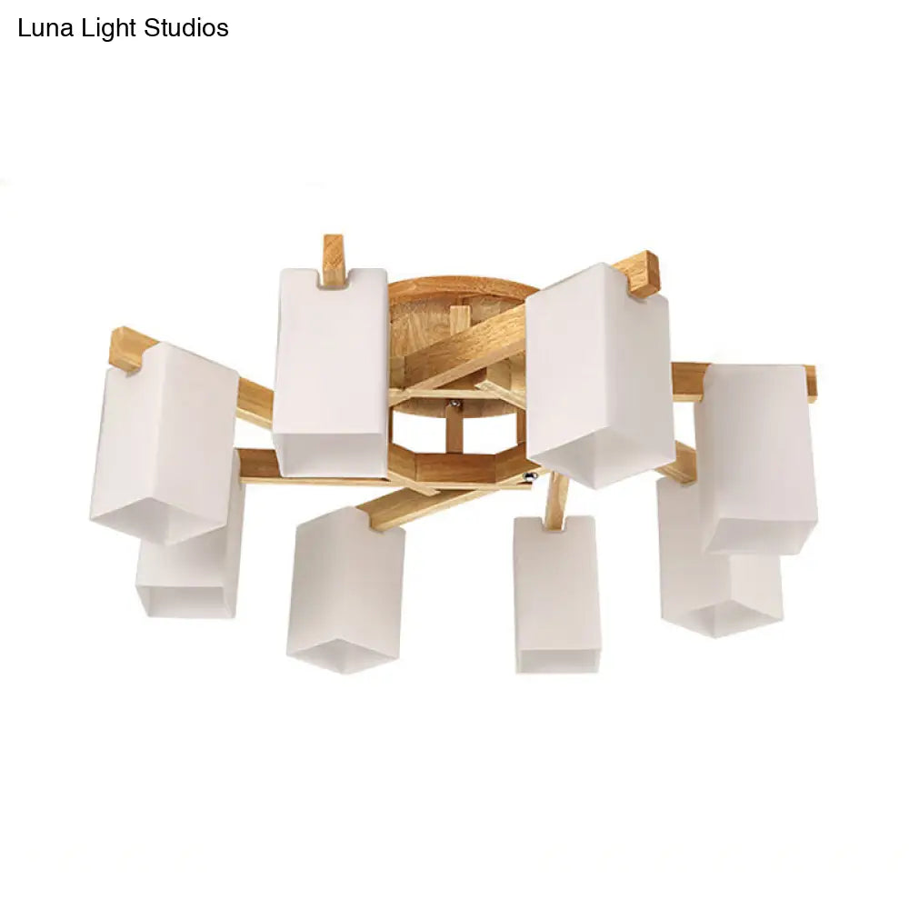 Nordic Cuboid Cream Glass Ceiling Lamp - Beige Semi Flush Mount Light For Living Room (3/5/8 Bulbs)