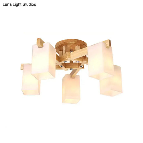 Nordic Cuboid Cream Glass Ceiling Lamp - Beige Semi Flush Mount Light For Living Room (3/5/8 Bulbs)
