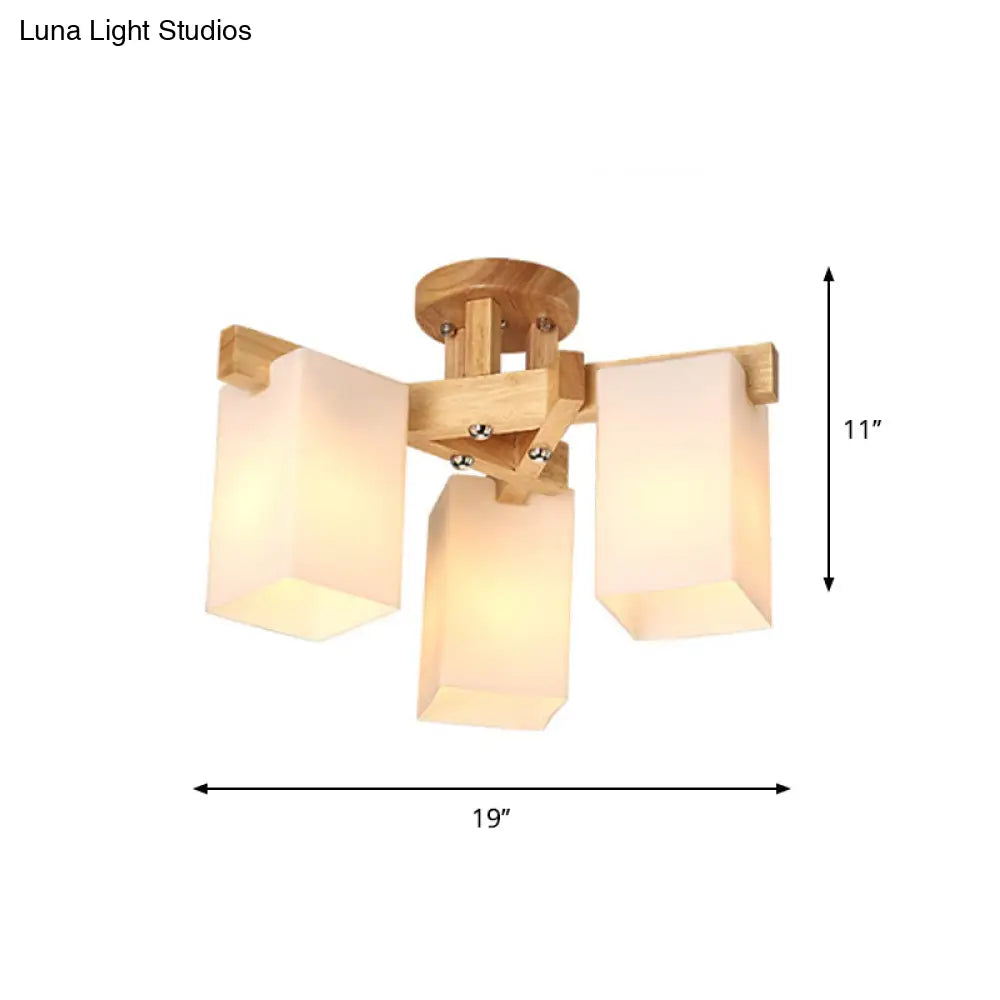 Nordic Cuboid Cream Glass Ceiling Lamp - Beige Semi Flush Mount Light For Living Room (3/5/8 Bulbs)