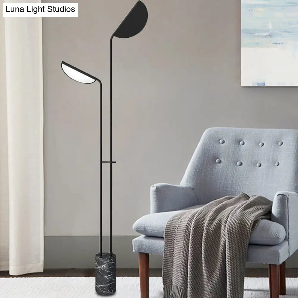 Nordic Cylindrical Base Led Floor Light In Black Marble For Living Room