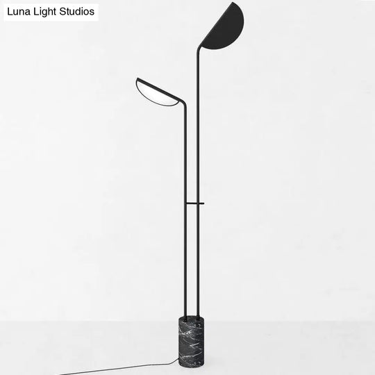 Nordic Cylindrical Base Led Floor Light In Black Marble For Living Room