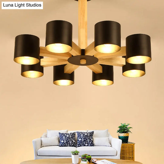 Nordic Cylindrical Ceiling Chandelier - Metallic 3/6/8-Light Suspension Light In Black/White And