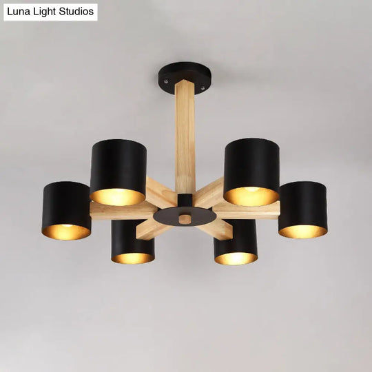 Nordic Cylindrical Ceiling Chandelier - Metallic 3/6/8-Light Suspension Light In Black/White And